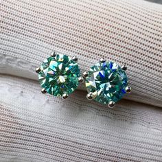 Green Moissanite, Blue Moissanite, Solitaire Studs, Moissanite Earrings, Earring Studs, Earrings Studs, 925 Silver Earrings, Unique Gemstones, Dainty Earrings