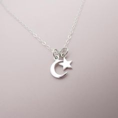 Sterling Silver Moon and Star Necklace, Tiny Moon and Tiny Star Necklace Tiny Star Necklace, Moon Goddess Necklace, Moon And Star Necklace, Crescent Moon Necklace Silver, Dainty Choker Necklace, Birthday Necklace Gift, Moon Necklace Silver, Star And Moon Necklace, Dot Necklace