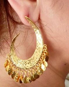 Charm Earrings - Etsy Silver Dangle Clip-on Earrings Gold Plated, Elegant Hammered Crescent Earrings, Nickel Free Gold Hoop Earrings For Festive Occasions, Nickel-free Gold Hoop Earrings For Festive Occasions, Gold Nickel-free Hoop Earrings For Festive Occasions, Festive Gold Hoop Earrings Nickel Free, Gold Dangle Hoop Earrings For Festivals, Gold Plated Hoop Earrings With Latkans As Gift, Gold Hoop Earrings With Latkans For Gift