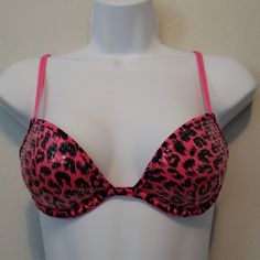 New Without Tags! Super Cute Cheetah Print Bra! Pink And Black In Color. Has Sequence On The Cups. No Snags Or Tears. Size 32b Victoria Secret Pink Bras Push Up, Summer Night Out Push-up Bra, Summer Push-up Bra For Night Out, Beach V-neck Fitted Bra, Fitted V-neck Bra For Beach, Violet Starling, Cheetah Print Bra, Y2k Closet, Bling Bra