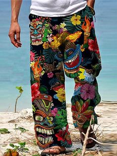 Men's Trousers Summer Pants Beach Pants Drawstring Elastic Waist Straight Leg Animal Plants Graphic Prints Comfort Casual Daily Holiday Hawaiian Designer Black Yellow 2024 - $23.99 Casual Printed Harem Pants For Summer, Bohemian Printed Bottoms For Beach Season, Beach Season Cotton Bottoms For Outdoor, Casual Printed Pants For Vacation, Summer Cotton Printed Harem Pants, Multicolor Printed Harem Pants For Summer, Multicolor Hawaiian Summer Bottoms, Printed Cotton Bottoms For Vacation, Cotton Printed Pants For Vacation