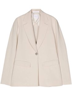 ecru shantung notched lapels shoulder pads long sleeves two side flap pockets partial lining straight hem front button fastening Versace Outfit, Iconic Bags, Long Sleeve Blazers, Breasted Blazer, Double Breasted Blazer, Ballet Flat Shoes, Ski Wear, Black Blazers, Lady Dior