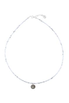 Elevate you style with the Aura Rainbow Moonstone Silver Necklace. This exquisite piece features stunning natural stones delicately embraced by a silver charm. The perfect blend of elegance and sophistication, this necklace is a must-have for any fashion-forward individual. Elegant Round Pendant Charm Necklaces For Healing, Elegant Round Pendant Charm Necklace For Healing, White Sterling Silver Necklace With Moon Charm, Dainty White Necklace With Moon Charm, White Moonstone Crystal Necklace With Moon Charm, Spiritual White Necklace With Moon Charm, Elegant Crystal Pendant Necklace With Moon Charm, White Sterling Silver Crystal Necklace With Round Pendant, Elegant Moonstone Necklaces With Gemstone Beads