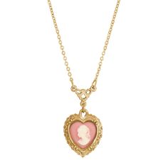 Pink Heart Cameo Pendant Necklace 16 + 3 Extender Pink Gold Necklace Jewelry, European Jewelry Aesthetic, Clawdeen Costume, Whistle Necklace, Cameo Pendant Necklace, Antique Locket, 1928 Jewelry, Accessories Cute, Pendant Heart