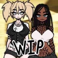 two women standing next to each other with the word wtpp in front of them