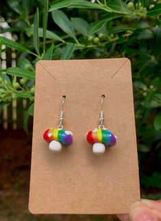 Handmade Rainbow/pride/lgbtq Mushroom Hypoallergenic Earrings - Etsy Adjustable Rainbow Earrings As Gift, Unique Rainbow Earrings, Fun Rainbow Colored Earrings As Gift, Fun Mushroom Design Jewelry For Gifts, Fun Mushroom Design Jewelry Gift, Unique Handmade Rainbow Earrings, Lgbtq Earrings, Pride Mushroom, Pride Earrings