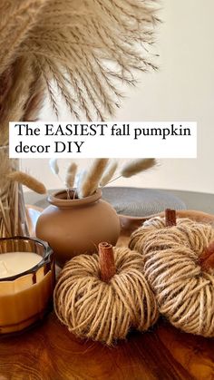 the easyest fall pumpkin decor diy with twine balls and candlesticks