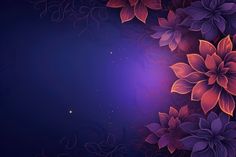 purple and orange flowers on a dark blue background with space for your text or image