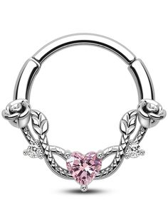 PRICES MAY VARY. [Rose Septum Rings ]: 1PC Stainless Steel Septum Ring with Double Rose and Heart Pink CZ Design. The Design is Inspired by the Roma Love Story. There are Roses and Vines Across the Hoop. Every Piece of our Jewelry passes Rigorous Inspection. So you can buy with Confidence [Comfortable Size of Daith Piercing]: Bar Thickness: 16G/1.2mm; Inner Diameter: 8mm/10mm [Reliable Material]:The Hoop is Made of 316L Stainless Steel, it is one Of The Most Safety Materials For All Types Of Ski Heart Septum Piercing, Silver Pierced Body Jewelry For Wedding, Elegant Silver Body Jewelry For Valentine's Day, Heart-shaped Silver Body Jewelry For Wedding, Cute Septum Piercing, Dainty Septum, Cute Septum Rings, Septum Nose Piercing, Piercing Bar