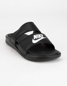 Nike Benassi Duo, Black Slide Sandals, Nike Benassi, Womens Slides Sandals, Black Slides, Womens Slides, Eva Foam, Slide Sandals, Nike