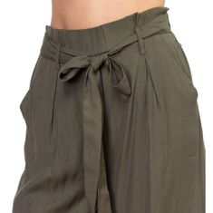 55% Polyester, 45% Rayon Woven Fabric Solid Color Front Pleats Belt Loops Self-Tie Belt At Waist Wide Leg Fit Smocked Back Full Length Color: Olive Basic Pants, Flowy Pants, Belted Shorts, Belt Tying, Blue Gems, Pair Of Pants, Waist Tie, High Waisted Pants, Leg Pants