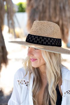 Our Palm Desert Panama fit in perfectly on our latest road trip photo shoot. Stunning, classic, chic - everything you've ever wanted in a hat. Featuring a molded crown with a pinched 10cm brim and hand woven straw, it's crystallized on the tone on tone ribbon with a simple Swarovski rivet. -Rancher style hat with a chill & casual vibe-Brim is flexible but holds its shape-Coordinating ribbon band-Pinched top-Great quality-- will last forever-This color actually goes with everything effortlessly-A Classic Woven Straw Hat, Elegant Straw Visor Hat, Chic Visor Sun Hat For Kentucky Derby, Chic Adjustable Hats For Kentucky Derby, Elegant Visor Straw Hat For Vacation, Chic Travel Visor Hat, Elegant Vacation Straw Visor Hat, Chic Adjustable Braided Hats, Elegant Braided Straw Hat For Summer