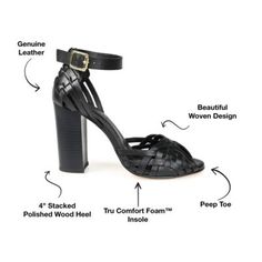 An exquisite design that can elevate any look, the Mayria by Journee Signature. This peep-toed heel features soft genuine leather uppers and a supportive 4 mm Tru Comfort Foam insole for extra comfort. Intricate details at the vamp and a buckled strap perfect the design. | Journee Signature Women's Mayria Pumps, Black, 12M Black Wedge Sandals With 4-inch Heel And Pointed Toe, Comfortable Heels, List Style, The Vamps, Exquisite Design, You Bag, Comfortable Shoes, Pumps Heels, Leather Upper