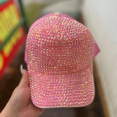 Rhinestone Pink Hat. This Hat Can Be Adjusted. Very Beautiful! Adjustable Summer Hats With Bling, Trendy Summer Hats With Rhinestones, Trendy Rhinestone Hats For Spring, Trendy Rhinestone Baseball Cap, Trendy Rhinestone-embellished Cap, Trendy Rhinestone Cap, Trendy Snapback Hat With Rhinestones, Adjustable Rhinestone Baseball Cap For Party, Spring Rhinestone Hats