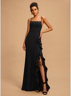 JJsHouse Sheath/Column Square Neckline Floor-Length Ruffle Zipper Up Crossed Straps Spaghetti Straps Sleeveless <=150 No Black Winter Spring Summer Fall General Plus Stretch Crepe Height:5.7ft Bust:33in Waist:24in Hips:35in Prom Dresses. #JJsHouse #SheathColumn #SquareNeckline #FloorLength #Ruffle #ZipperUp #CrossedStraps #SpaghettiStraps #Sleeveless #<=150 #No #Black #Winter #Spring #Summer #Fall #General #Plus #StretchCrepe #PromDresses Ruffle Prom Dress, Floor Length Prom Dresses, Ruffle Fabric, Prom Dresses Modest, Black Bridesmaid Dresses, Prom Dresses Online, Junior Bridesmaid Dresses, Chiffon Prom Dress, Stretch Crepe