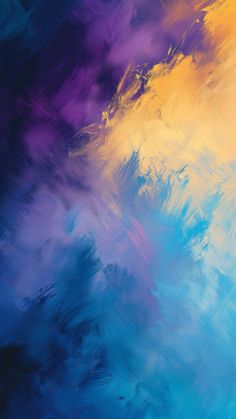 an abstract painting with blue, yellow and purple colors