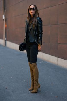 Street Style Mode Tips, Mode Casual, Looks Style, Mode Inspiration, Fall Winter Outfits, Street Styles, Black Jacket, Brown Boots, Smart Casual