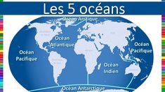 the world map with countries labeled in french and english, which includes ocean destinations from all over the world