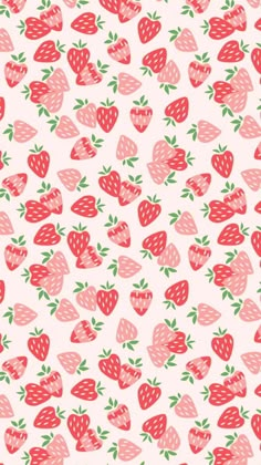 a pattern with strawberries and leaves on a white background