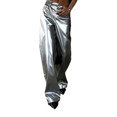 Introducing the 2023 Spring-Summer Collection's street-style silver elevated-rise jean pants—a trendy must-have for stylish trendsetters who love to make a bold statement! These wide leg denim pants feature a flattering high-waistline silhouette. with a zipper and button closure that lets you adjust the fit type for maximum comfort.Why You'll Love These PantsNail the street-style vibe and showcase your fashion-forward style with these silver tall-waist jeans that combine vintage charm and coutur Fall Streetwear High-waisted Flare Jeans, High-waisted Flare Jeans For Fall Streetwear, Summer High Rise Baggy Wide Leg Pants, Fall High-waisted Flare Jeans For Streetwear, Chic Baggy Flare Jeans, Solid Shiny Bottoms For Party, Shiny Solid Color Bottoms For Party, Elegant Wide Leg Spring Jeans, Elegant Wide-leg Flare Jeans For Spring