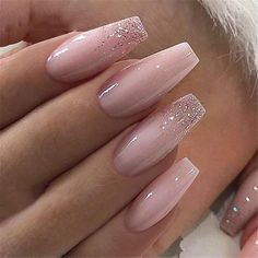 Blush Pink Glitter Nails, Wedding Guest Nails Acrylic, January Birthday Nails 2023, Las Vegas Nails Ideas Glitter Sparkle, Champagne Bridesmaid Nails, Lite Pink Nails, Faded Nails Ombre, Ballerina Summer Nails, Pretty Nails Simple Classy