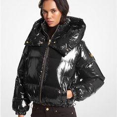 Brand New, Never Worn. Nylon Puffy Coat From Mk With Shiny Finish. Shiny Jacket, Winter Puffer Jackets, Fur Hood Coat, Puffy Coat, Puffer Jacket Women, Puffy Jacket, Armani Exchange, Travel Outfit, Puffer Jacket