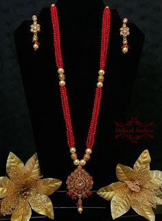 "Gold polki is just so perfect! This handcrafted polki & hydro beads maala necklace set is no exception. All with a pop of color! The earrings are approximately 2.25 \" long & 0.55 \" wide. Pictures are taken in room light indoors. Please contact if you have any questions. Thanks!" Heavy Beaded Necklaces For Diwali Festivities, Red Kundan Beaded Necklace For Celebration, Red Kundan Beaded Necklaces For Celebration, Festive Kundan Beaded Necklaces With Gold Beads, Red Jewelry With Dori Work For Festive Occasions, Red Jewelry With Dori Work For Festive Season, Festive Red Jewelry With Dori Work, Festive Kundan Beaded Necklace With Gold Beads, Red Kundan Beaded Necklace For Gift