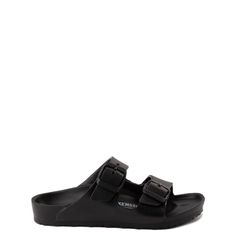 Birkenstock Arizona Sandal - Little Kid - Black | Journeys Kidz Adjustable Strap Slip-on Footbed Sandals For Vacation, Comfortable Double Strap Sandals For Vacation, Casual Sport Sandals With Adjustable Fit For Summer, Casual Adjustable Fit Sport Sandals For Summer, Comfortable Sport Sandals With Buckle Closure For Vacation, Casual Adjustable Double Strap Slides, Adjustable Double Strap Casual Slides, Casual Waterproof Sandals For Vacation, Adjustable Buckle Closure Comfortable Flip Flops