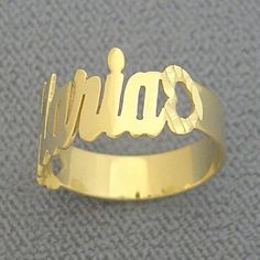 "*Metal: 14k Solid Gold (Yellow or White) *Thickness : 0.9 mm / 20 Gauge / 0.035\" Approx. *First Capital Letter: 3/8 Inch (11 mm) Approx. *Bottom Band: 3/16 Inch (5 mm) Approx. *Premium high end quality solid 14K gold yellow or white, personalized any name up to 8 letters. *All my personalized jewelry made in Los Angeles CA USA ('14K USA' hallmark inside of ring band). *All personalized jewelry made and ship from Los Angeles CA USA. *Offer 1 year free warranty and from the date of you receive, Name Ring, Monogram Ring, Name Rings, Personalized Monogram, Ring Band, 10k Gold, Gold Yellow, Diamond Cut, Personalized Jewelry