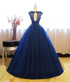 Dark Blue Sweet 16, Blue Sweet 16 Dress, Prom Dress Dark Blue, Corset Ball Gowns, Beaded Ball Gown, Blue Sweet 16, Quinceanera Dresses Blue, Beaded Ball, Blue Tulle