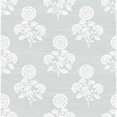 a gray and white wallpaper with flowers on it