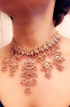 A beautiful Bollywood style wedding necklace with adjustable length, earrings with sahara( can be dangled in hair) and mathha tills with headpiece. One of a kind gorgeous pink. Earrings With Sahara, Pink Jewellery Set, Tikka Headpiece, Pink Jewelry Set, Costume Jewelry Sets, Bollywood Style, Bollywood Jewelry, Pink Jewelry, Neck Piece