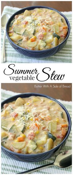 two pictures of a bowl of vegetable stew