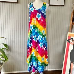 Aloha Fashions Hibiscus Floral Print Dress Nwot Tank Style Midi Dress Beachwear Throw On Over A Bathing Suit Or Wear Alone Breezy Mid Calf Length Made In India One Size Pit To Pit 21” Length 47” A Line Kauai Tropical Beach Resort Summer Multicolor Floral Sundress For Beach Season, Colorful Floral Print Dresses For Beach Season, Tropical Multicolor Floral Print Sundress, Summer Sleeveless Hibiscus Print Sundress, Sleeveless Hibiscus Print Sundress For Beach, Summer Sleeveless Sundress With Hibiscus Print, Sleeveless Hibiscus Print Sundress For Vacation, Sleeveless Hibiscus Print Sundress For Summer, Sleeveless Sundress With Hibiscus Print For Beach