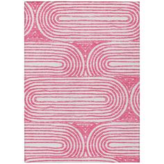 a pink and white rug with wavy lines