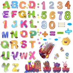 the letters and numbers are made out of plastic material with animals, bears, and stars on them