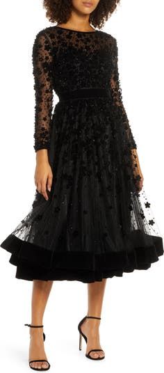 Black Cocktail Dress Classy, Cocktail Dress Classy Evening, Black Tea Length Dress, Formal Dress Black, Cocktail Dress Nordstrom, Cocktail Dress Classy, Embellished Cocktail Dress, Long Sleeve Dress Formal, Mob Dresses