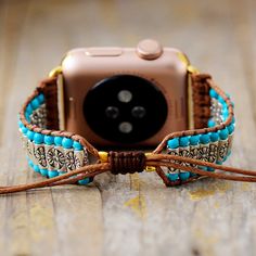 Handmade Turquoise Beaded Apple Watch Bracelet – mantrachakra Diy Watch Band, Beaded Watches Bracelet, Apple Watch Bracelet Band, Apple Watch Bracelet, Watch Bracelets, Jewelry Hacks, Beaded Watches, Apple Watch Bracelets, Beading Jewelery