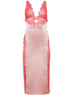 rose pink/bright red silk floral-lace detailing plunging V-neck adjustable spaghetti straps sleeveless built-in underwire bra lace trim mid-calf length concealed side zip fastening straight hem Midi Dress Pink, Bra Lace, Silk Lace, City Dress, Silk Midi Dress, Pink Midi Dress, Lace Midi, Silk Charmeuse, Lace Bodice