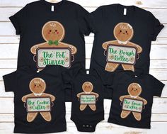 Celebrate the holiday season with these adorable matching gingerbread themed baking shirts! Perfect for christmas cookie crews, holiday family gatherings, or gift exchanges. Choose from 9 fun phrases or personalize with your custom text. Get ready for festive baking fun with these cute and cozy shirts! The unisex soft-style t-shirt puts a new spin on casual comfort. The shoulders have twill tape for improved durability. There are no side seams. The collar is made with ribbed knitting to prevent Gingerbread Shirt Ideas, Gingerbread Christmas Shirts, Family Christmas Shirts Gingerbread, Ginger Bread Man Shirts, Family Matching Christmas T-shirt, Christmas Baking Crew Shirt, Themed Baking, Family Matching Christmas Cotton T-shirt, Christmas Cookie Shirt