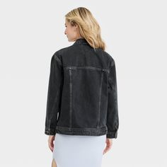 Women's 90's Baggy Trucker Jacket - Universal Thread™ Black Wash XS Cheap Washed Black Long Sleeve Denim Jacket, Urban Washed Black Relaxed Fit Denim Jacket, Grunge Washed Black Cotton Denim Jacket, Black Oversized Urban Denim Jacket, Washed Black Button-up Denim Jacket, Light Wash Denim Jacket, 90s Baggy, Stitching Details, Universal Thread