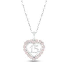 A stunning surprise for the birthday girl, this 10K white gold Quinceañera necklace features a heart with the number 15 at the center. Shimmering lab-created opals trace the heart, making the necklace an ideal gift for an October birthday. The pendant sways from an 18-inch cable chain that secures with a spring-ring clasp. Pink Birthstone Necklace For Anniversary, Silver Heart Necklace With Hallmark For Birthday, White Heart Necklace For Birthday And Valentine's Day, White Heart Charm Necklace For Birthday, White Heart-shaped Jewelry For Birthday, White Heart Pendant Jewelry For Birthday, White Necklace With Heart Charm For Birthday, White Heart Pendant Necklace For Birthday, White Heart Necklace For Birthday