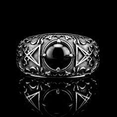 Sigil Gem Ring - Ring Symbolic Black Metal Skull Ring, Black Metal Skull Ring Symbolic Style, Gothic Stainless Steel Metal Ring Jewelry, Gothic Silver Stainless Steel Ring, Gothic Black Stainless Steel Rings, Black Stainless Steel Skull Ring As Gift, Black Stainless Steel Skull Ring For Gift, Symbolic Black Stainless Steel Rings, Black Gothic Stainless Steel Skull Ring