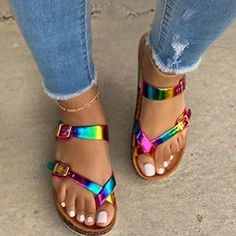 Shoes Walmart, Popular Sandals, Rainbow Flip Flops, Roman Sandals, Buckled Flats, Summer Slippers, Office Shoes, Buckle Sandals, Sandals Brands