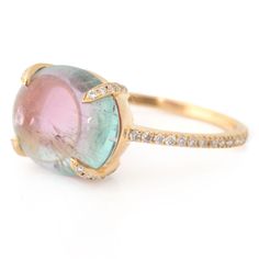 This ring is out of this world. When we first saw this incredible gem, we gasped. There is a wonderful natural combination of pinks & blues in this gemstone. It’s a little unicorn of a gem.  Our diamond studded prongs perfectly compliments this special gem. Cool spiky prongs add just the right amount of edge and mo Vintage Jewelry Rings, Exotic Jewelry, Pretty Jewelry Necklaces, Gem Jewelry, Watermelon Tourmaline, Bling Rings, Dream Jewelry, Pretty Jewellery, Out Of This World