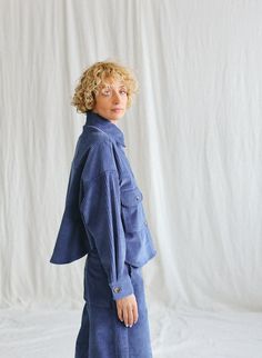 "We believe in handmade! Every piece is dedicated and made to the person who ordered it. About the shirt/jacket: Made from a soft six-wale cord fabric. Denim jacket-inspired design, elegant and feminine look. Perfect for everyday and special occasions. Styling tip: pair it with our matching wide wale cord vintage style wide-leg culottes: https://offon.etsy.com/listing/1654542648 *  Handmade in our studio  *  Oversized fit silhouette *  Large shirt collar *  Buttons placket *  Long sleeves with c Oversized Button-up Outerwear With Corduroy Collar, Oversized Long Sleeve Cotton Cropped Jacket, Oversized Long Sleeve Blazer With Patch Pockets, Oversized Collared Cropped Jacket For Fall, Oversized Blazer With Patch Pockets And Long Sleeves, Oversized Blue Cotton Utility Jacket, Relaxed Fit Utility Jacket With Corduroy Collar, Relaxed Fit Long Sleeve Shacket With Corduroy Collar, Blue Relaxed Fit Utility Jacket For Winter