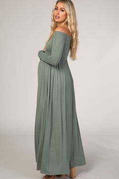 Sage Off Shoulder Long Sleeve Maternity Maxi Dress – PinkBlush Sage Green Maternity Dress, Flowy Long Sleeve Maxi Dress For Maternity, Flowy Long Sleeve Maternity Dress, Fall Baby Shower Dress, Spring Off-shoulder Maternity Dress, Flowy Off-shoulder Maternity Maxi Dress, Maternity Off-shoulder Maxi Dress With Ruffles, Green Maternity Dresses, Plus Size Maternity Dresses