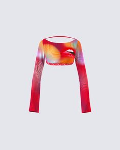 For the baddies that like to stand out 👀 Being the center of attention is an understatement in this abstract print top. You're hot... you know it, they know it 😘 Bold Graphic Print Long Sleeve Tops, Bold Long Sleeve Tops With Graphic Print, Trendy Fitted Top With Abstract Print, Summer Party Crop Top With Graphic Print, Summer Party Graphic Print Crop Top, Y2k Fitted Printed Tops, Red Abstract Print Summer Top, Fitted Long Sleeve Crop Top With Graphic Print, Red Stretch Top With Graphic Print