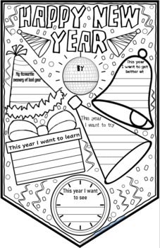 a happy new year coloring page for students to color and write on their own paper