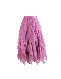 Show some ruffle love in our Salvia Skirt. An A Line knee length skirt with beautiful chiffon ruffles cascading down. A stylish piece that is easy to dress up with a white shirt and heels or down with a t-shirt and trainers.Fabric: 100% polyester chiffon and 100% polyester satin.Model wears size UK 8.This item is Dry Clean Only. Elegant Knee-length Draped Skirt For Spring, Summer Asymmetrical Pleated Draped Skirt, Summer Pleated Asymmetrical Draped Skirt, Ruffled Flared Skirt Dress, Chic Spring Draped And Gathered Skirt, Feminine Summer Evening Skirt, Spring Midi Draped Pleated Skirt, Spring Chiffon Flared Skirt, Spring Evening Draped Voluminous Skirt